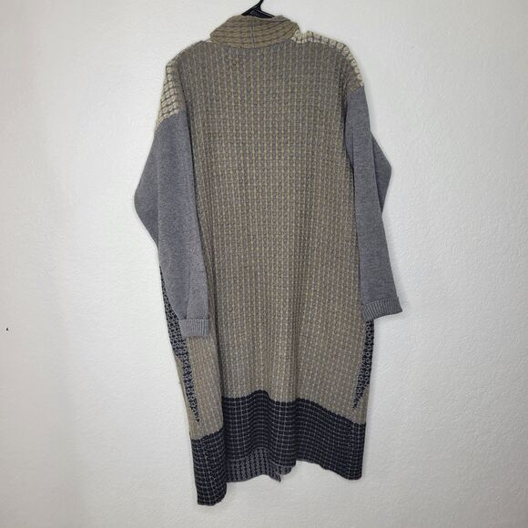MaxSport Open Front Knit Color Block Long Sweater Cardigan Size XL with Pockets - Picture 3 of 9
